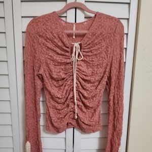 Free People Bohemian Long Lace-Up Sleeves Top.